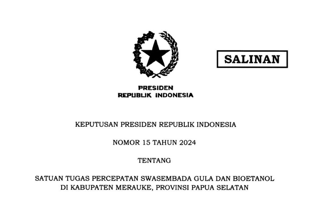 Pemerintah Bentuk Satgas Swasembada Gula dan Bioetanol di Merauke