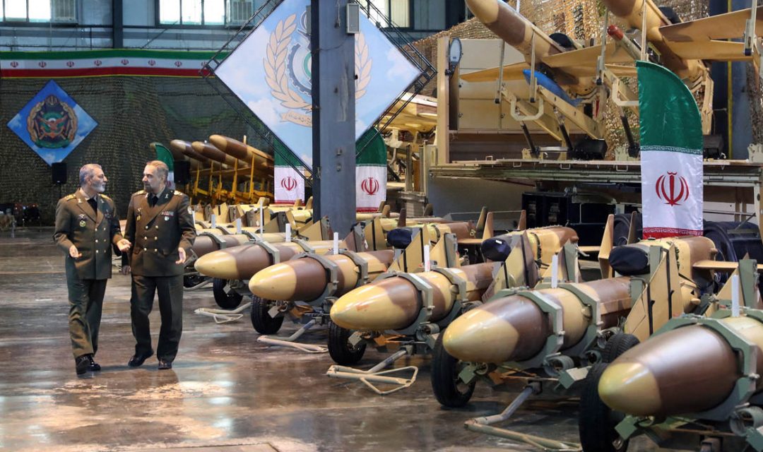 A handout picture released by the Iranian Army media office on January 23, 2024 shows the Iran's Defence Minister Brigadier General Mohammad Reza Ashtiani (R) and commander-in-chief of Iran's army, General Abdolrahim Mousavi, inspecting military equipment at a Defence Ministry showroom in Tehran. (Photo by Iranian Army Media Office / AFP) / RESTRICTED TO EDITORIAL USE - MANDATORY CREDIT "AFP PHOTO / Iranian Army media office " - NO MARKETING NO ADVERTISING CAMPAIGNS - DISTRIBUTED AS A SERVICE TO CLIENTS