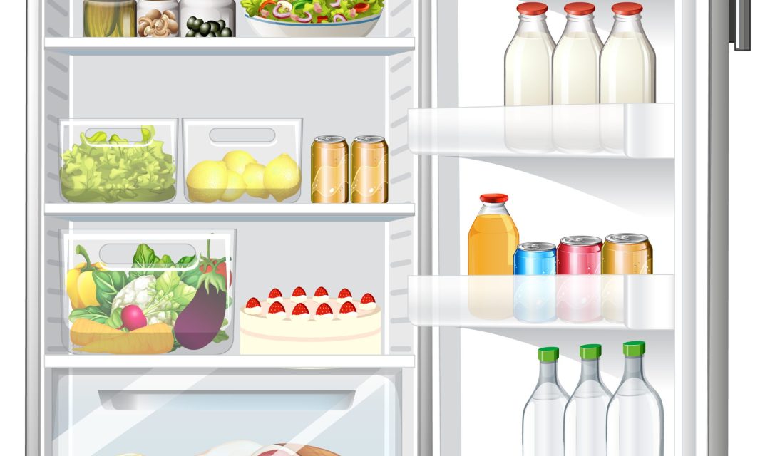 Refrigerator with lots of food illustration