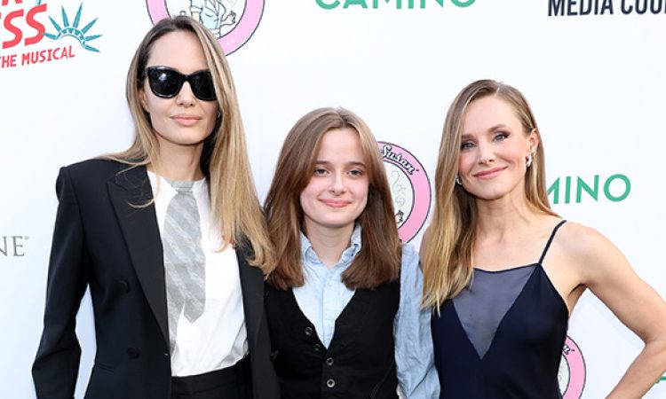 Angelina Jolie and daughter Vivienne with actress Kristen Bell