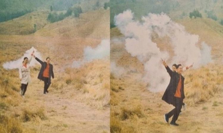 Hasil foto Prewedding yang sebabkan Bukit Teletubbies Bromo kebakaran. (Foto: Suara)