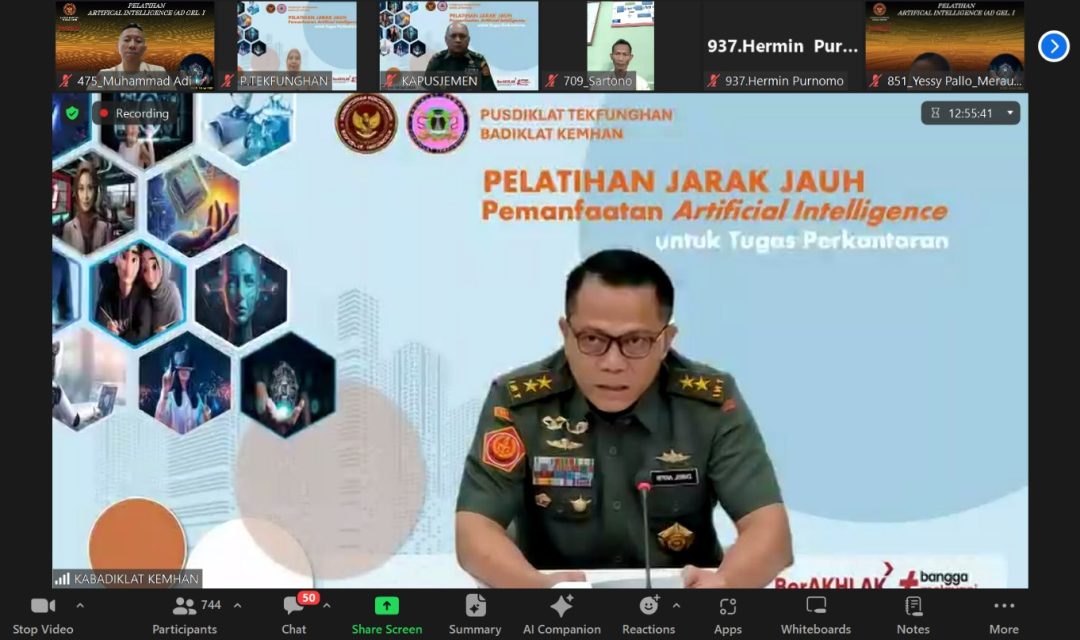 Kabadiklat Kemhan Tutup Pelatihan Artificial Intelligence Untuk Tugas Perkantoran yang Digelar Oleh Pusdiklat Tekfunghan