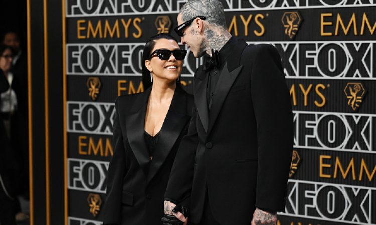 Kourtney Kardashian and Travis Barker at the 75th Primetime Emmy Awards held at the Peacock Theater on January 15, 2024 in Los Angeles, California. (Photo by Gilbert Flores/Variety via Getty Images)