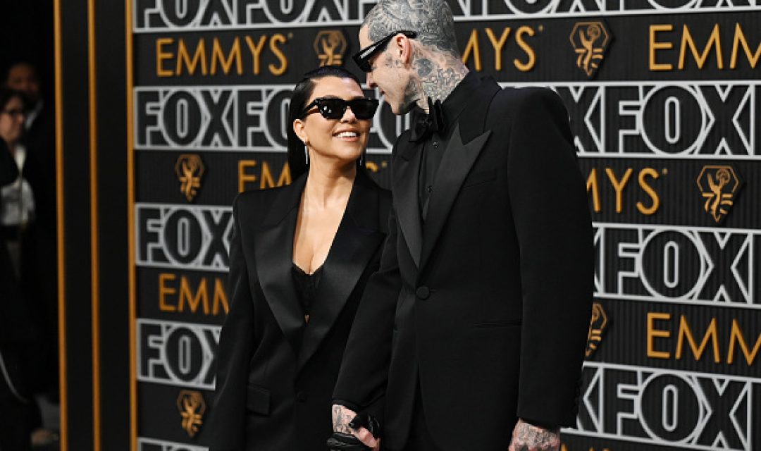 Kourtney Kardashian and Travis Barker at the 75th Primetime Emmy Awards held at the Peacock Theater on January 15, 2024 in Los Angeles, California. (Photo by Gilbert Flores/Variety via Getty Images)