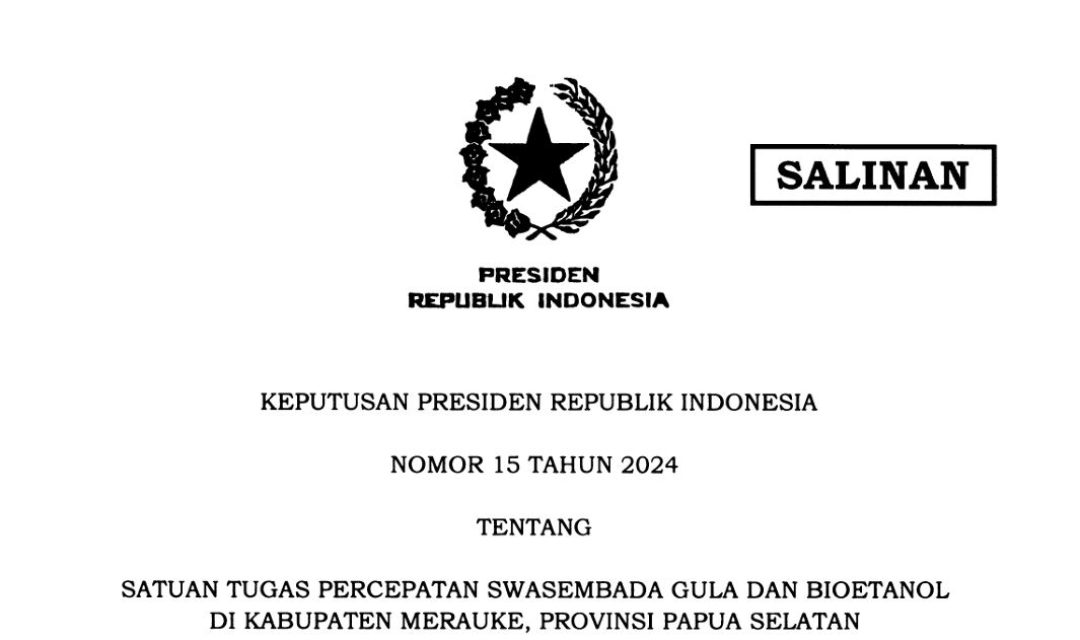 Pemerintah Bentuk Satgas Swasembada Gula dan Bioetanol di Merauke