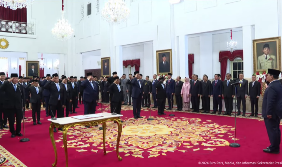 Presiden Prabowo Subianto Lantik Menteri Kabinet Merah Putih, di Istana Negara, Jakarta