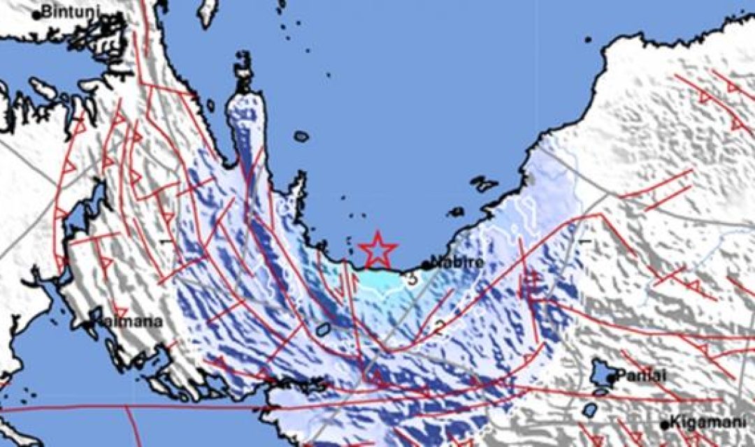 Gempa berkekuatan Magnitudo 4,0 mengguncang Nabire, Provinsi Papua, Kamis (24/2/2022). (Twitter/BMKG)