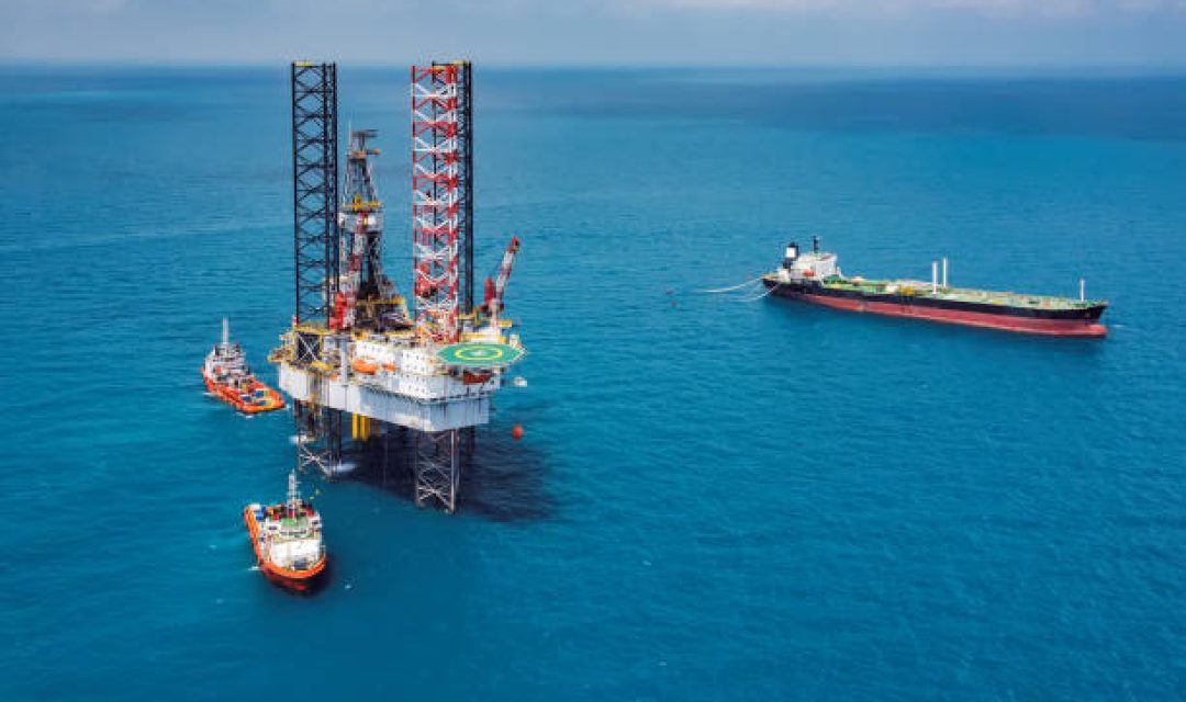 Offshore oil rig drilling platform in the gulf of Thailand